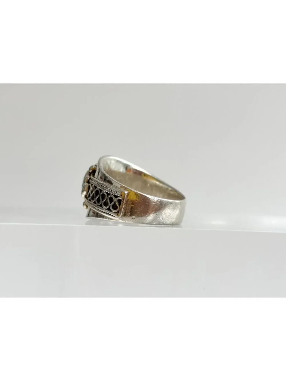 Thai Made Made Black Onyx Rope Chunky Sterling Silver 925 Vintage Ring - sz 6